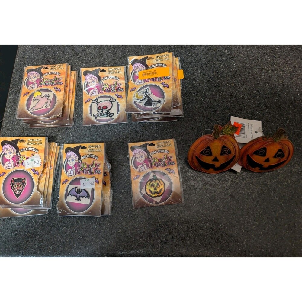 Halloween Lot 22 Body Patches & 2 Pumpkin Napkin Rings New Old Stock